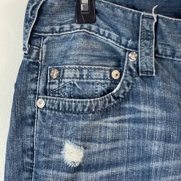 True Religion Blue Denim Slim Fit Jeans With Rips & Faded Detailing - Casual Sty - Picture 6 of 15